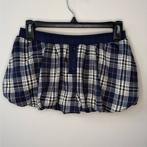 Edikted Plaid Bubble Skirt Skort Navy Blue Preppy Mini Skirt Shorts S NWT